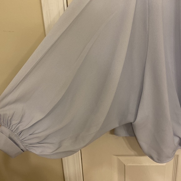 Umgee Collared Button Up Split Neck Surplice Top with Bishop Sleeves - Picture 6 of 9